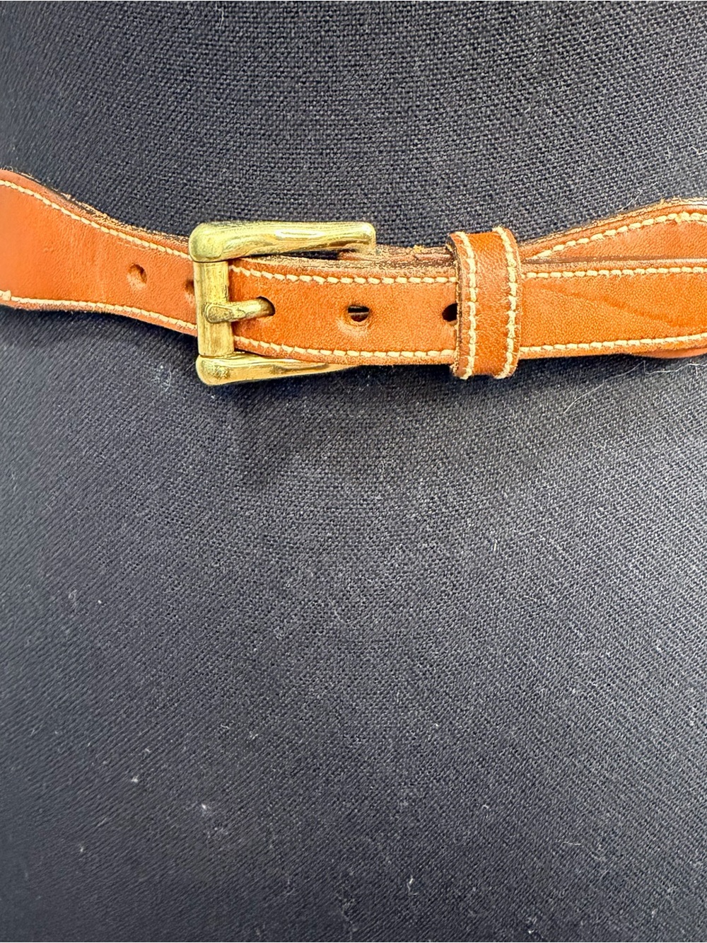 Dooney & Bourke light “robin egg” blue canvas belt, leather and brass detail 28
